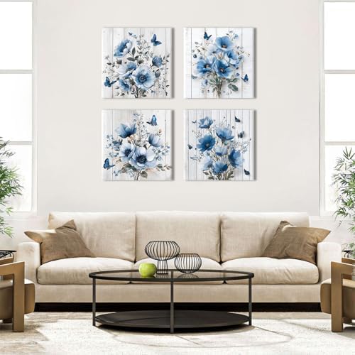 Vintage Flower Wall Art for Bathroom Rustic Floral Paintings Pictures Butterfly - Image 6