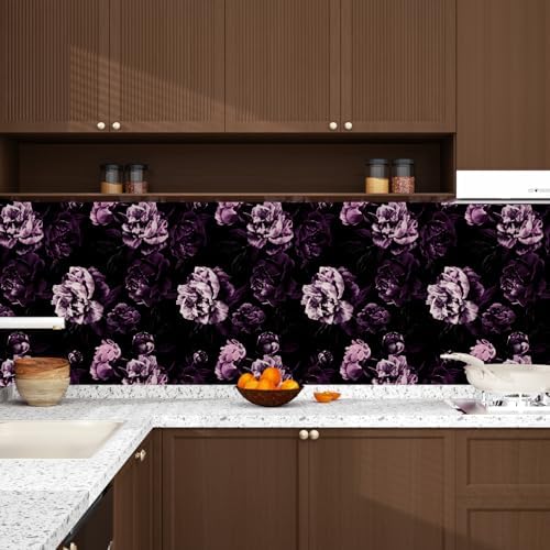 Black Purple Vintage Floral Peel and Stick Wallpaper 17.5" x 118" - Image 2