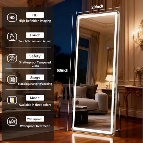 LED Floor Mirrors with Dimming &3 Color Lighting 20 x 63 Inch - Image 6