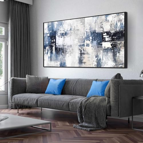 White and Blue Abstract Canvas Wall Art by Prepeyssee