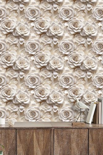 Peel and Stick Wallpaper Beige Rose Floral Modern Decor - Image 6