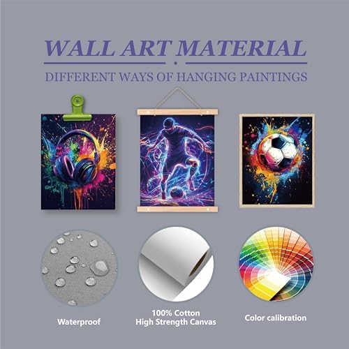 3PCS Boys Neon Splash Soccer Wall Art Colorful Headphone and Soccer wall decor - Image 4