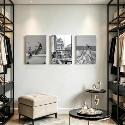 Liacxony 3Pcs Trendy Black and White French Wall Art, 24x16 Inch Framed - Image 3