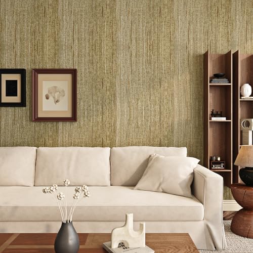 FunStick 24"x200" Gold Textured Wallpaper Peel and Stick Grasscloth Wallpaper - Image 4