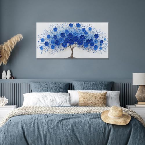 Blue Flower Tree Of Life Canvas Wall Art Pictures - Image 2