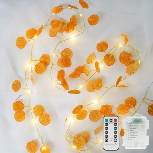 suddus Vine with Fairy Lights Battery Operated, 33ft 100 LED Eucalyptus Leaf by SUDDUS