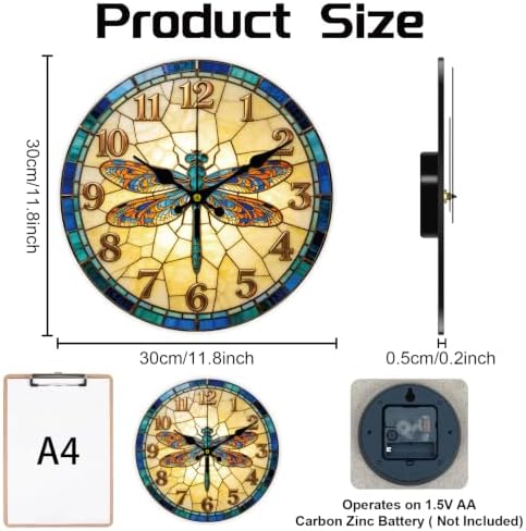 Dragonfly Wall Clock Silent Non-Ticking 12" - Image 2