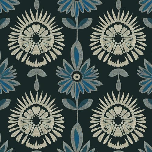 BOKEBEVE Boho Floral Peel and Stick Wallpaper Dark Green 17.5 x 118In by BOKEBEVE