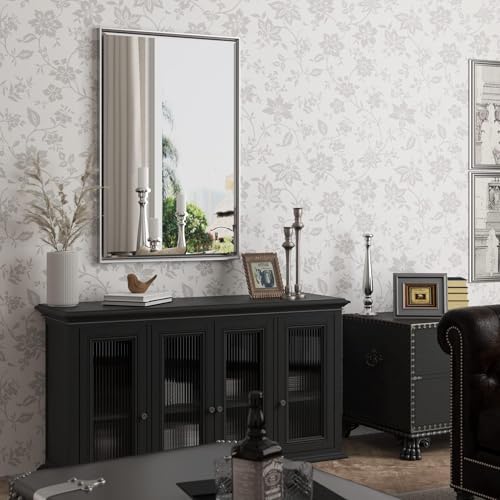 Silver Bathroom Mirror, 24x36 Inch Beveled Silver Vanity Mirror - Image 6