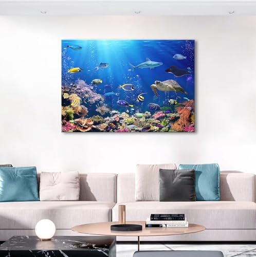 DUOHUTRA Sea Turtle Canvas Wall Art Colorful Fish Coral Painting Blue Ocean - Image 2