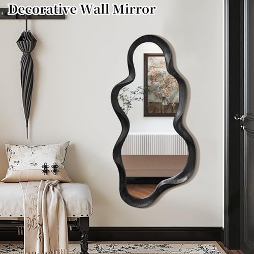 Black Asymmetrical Mirror, Wall Irregular Wood Frame Wavy Wall Mirror - Image 3