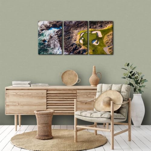 Pacimo 3 Pieces Pebble Beach Golf Course Wall Art Canvas Pictures Natural - Image 2