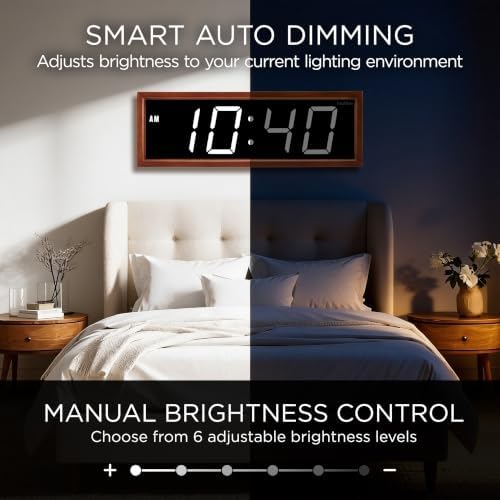 Ivation Large Digital Wall Clock, Big LED Display & Stylish Wood Frame - Image 4