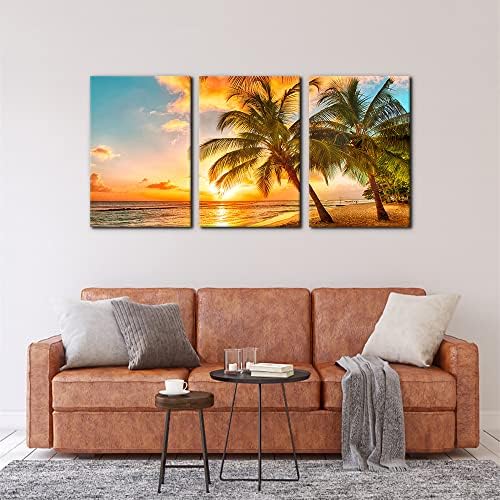 3 Panels Sea Landscape Modern Wall Art Ocean Sunset Canvas Prints Sea Beach - Image 3