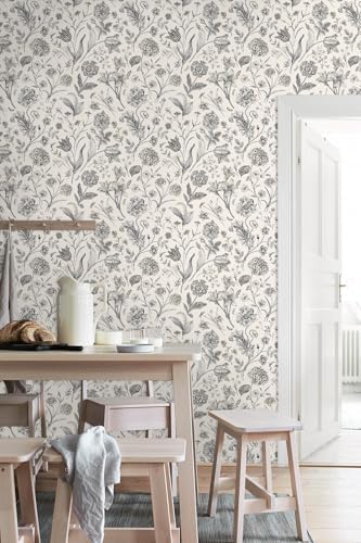 Beige and Black Floral Peel and Stick Wallpaper Floral 17in x 393in - Image 7