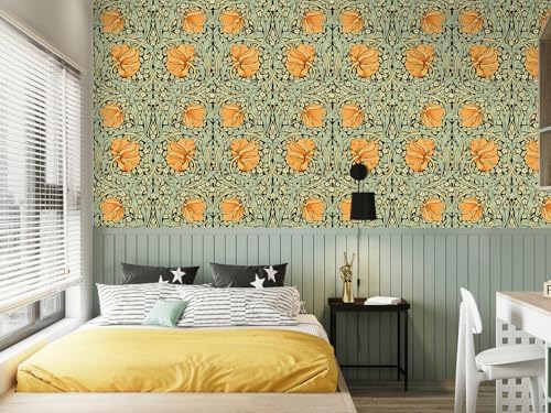 HAOKHOME William Morris Style Wallpaper Floral Orange 17.3in x 32.8ft - Image 4