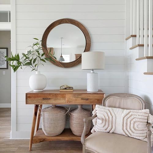 LOSOUR Round Mirror, Farmhouse Decor Solid Wood Frame Wall Circle Mirror - Image 5