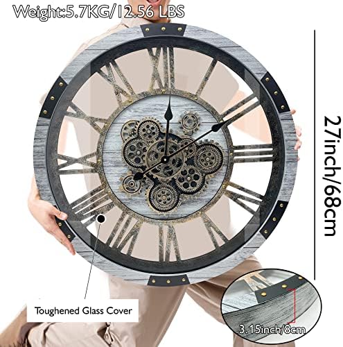 27" Original Moving Gears Wall Clock, Large Industrial Wall Clock - Image 5