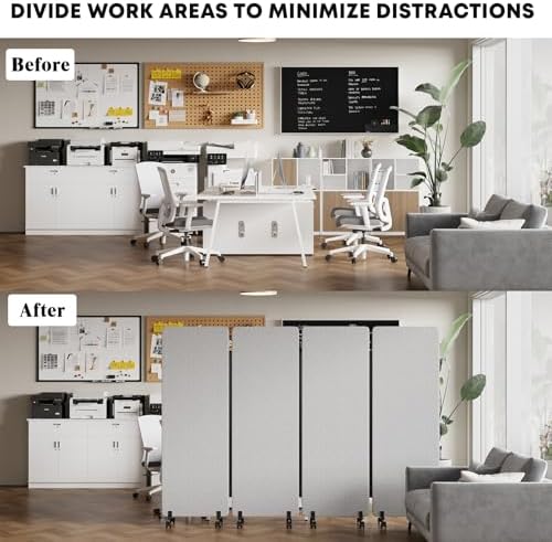 4 Panel Soundproof Room Divider W/Wheels, Office Divider - Image 5