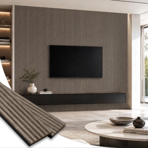 SMARTSTANDARD Wood Fluted Acoustic Wall Panels, Dark Walnut by SMARTSTANDARD
