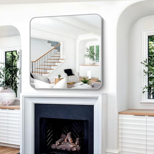 Silver Bathroom Mirror, 42 x 42 Inch Silver Square Mirror, Metal Framed - Image 2