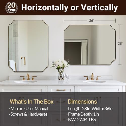 ANDY STAR 28"x36" Brushed Brass Bathroom Mirror, Scalloped Mirror - Image 2