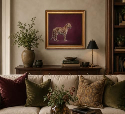 Gold Framed 3D Textured Wall Art, Vintage Burgundy Cheetah Canvas Prints - Image 7