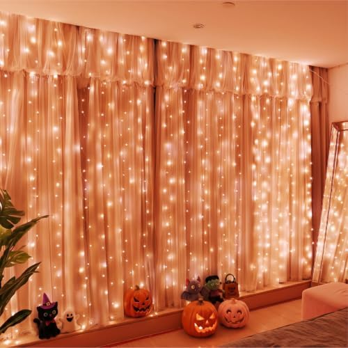 HXWEIYE 300LED Fairy Curtain Lights, 9.8x9.8Ft USB, 8 Modes & Timer by LightUpYourHomewHXWEIYE