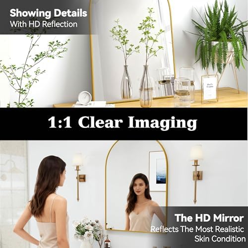 36x24 Bathroom Mirror Arch Wall Mounted/Against Aluminum Frame Gold - Image 4