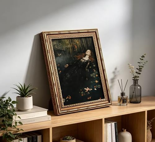 Vintage Gold Framed Ophelia Wall Art, Victorian Gothic Oil Painting Canvas Print - Image 4