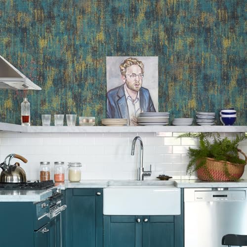 HueBurst 17.3"x 480" Metallic Wallpaper Peel and Stick Blue Gold Wallpaper - Image 6