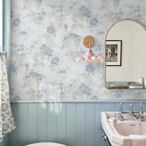 Ismoon Vintage Wallpaper Floral Peel and Stick Wallpaper 17.3in x6.56ft Blue - Image 5