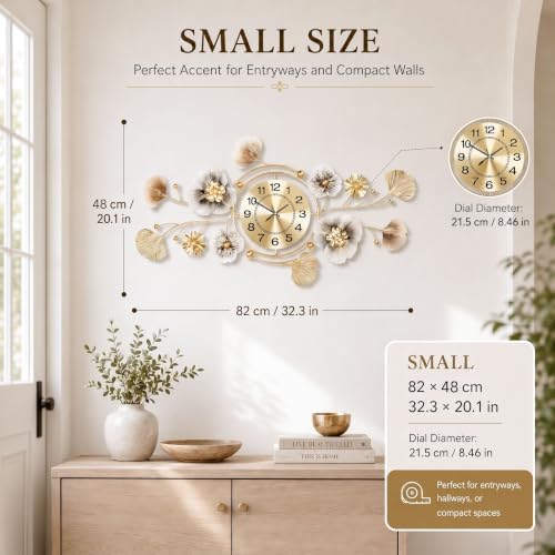 33" 3D Ginkgo Wall Clock with Sculpted Metal Leaves - Image 3