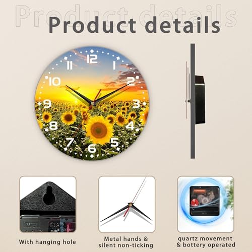 Clock for Living Room, Sunflowers Fields Under The Sunshine Wall Clock - Image 3