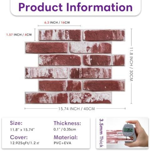 3D Peel and Stick Faux Brick Wall Panels 15.7" x 11.8" 10-Pack - Image 6