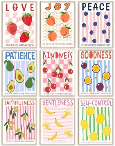 Fruit of the Spirit Bible Verses Wall Art Minimalist Striped Christian Poster by FJIFGKOwallart