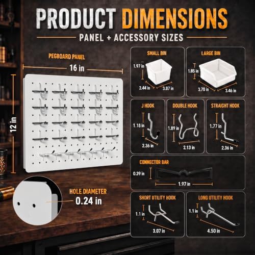 Peg board, Metal Pegboard for Tools, 6 Pack White Wall Organizer - Image 7