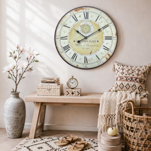 24 Inch Large Farmhouse Wall Clock, Silent Non-Ticking Battery Operated Wall - Image 4