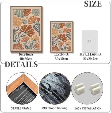 KISSFOX Framed Canvas Wall Art Abstract Floral Botanical Print Set of 3 Green - Image 3