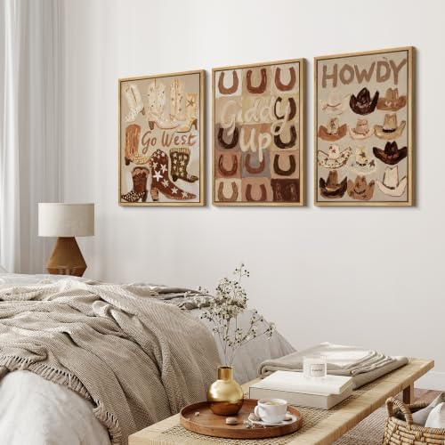 MUDECOR Framed Canvas Print Wall Art Set Western Boots Hats - Image 3