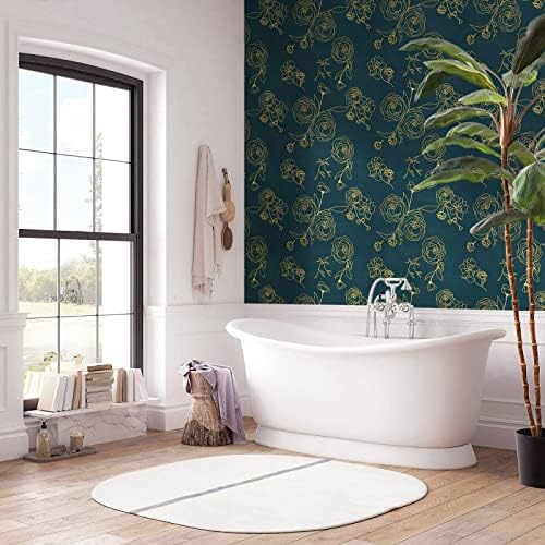 Safiyya 393"x17.3" Peel and Stick Wallpaper Gold and Teal Green Contact Paper - Image 6