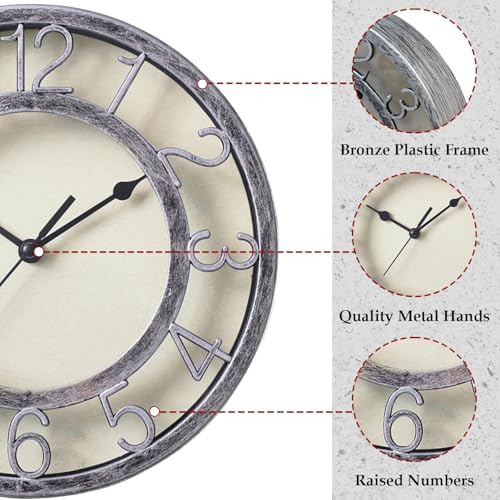 SAC SMARTEN ARTS 8" Silent Quartz Wall Clock Non-Ticking Digital Silver Clocks - Image 3