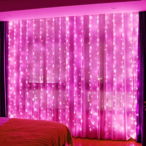 HXWEIYE 300LED Fairy Curtain Lights, 9.8x9.8Ft USB, 8 Modes & Timer by LightUpYourHomewHXWEIYE