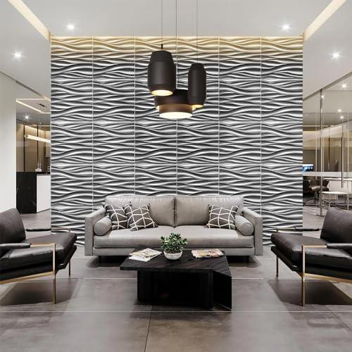 STICKGOO Wave 3D Wall Panels, Brushed Silver, 19.7''x19.7'' - Image 4