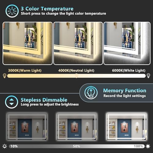 60x40 LED Bathroom Mirror, Backlit & Front Lit Lighted Mirror - Image 4
