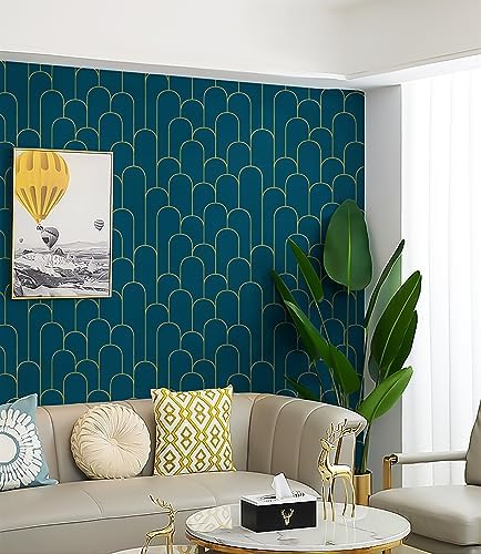 Yasinet Peel and Stick Wallpaper Stripe Removable Blue Contact Paper Blue/Gold - Image 3