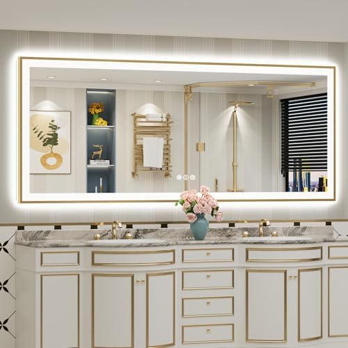 88x38 Gold LED Bathroom Mirror by Awandee