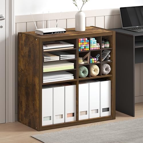 Furinno Cubicle 4-Cube Book Shelf, Extra Thick Frame Bookshelf, Amber Pine - Image 2