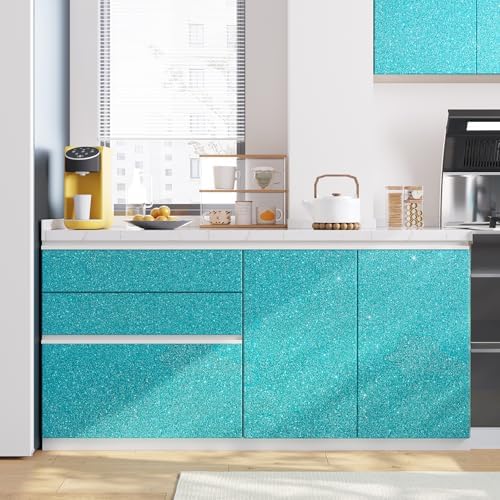 Teal Blue Glitter Peel and Stick Wallpaper Self Adhesive Sparkle Wallpaper - Image 4
