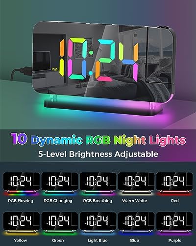 SZELAM Projection Alarm Clock, 7.4 in Digital Mirror Clocks, - Image 4
